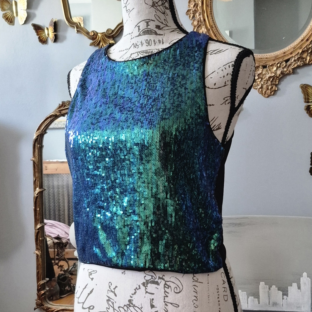 Divided Sequin Halter Top - Blue and Green Medium